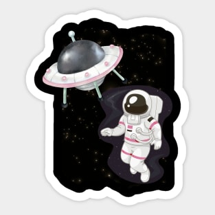 Ufo alien funny cute flying spaceship astronaut moon mars cosmic forest Sticker